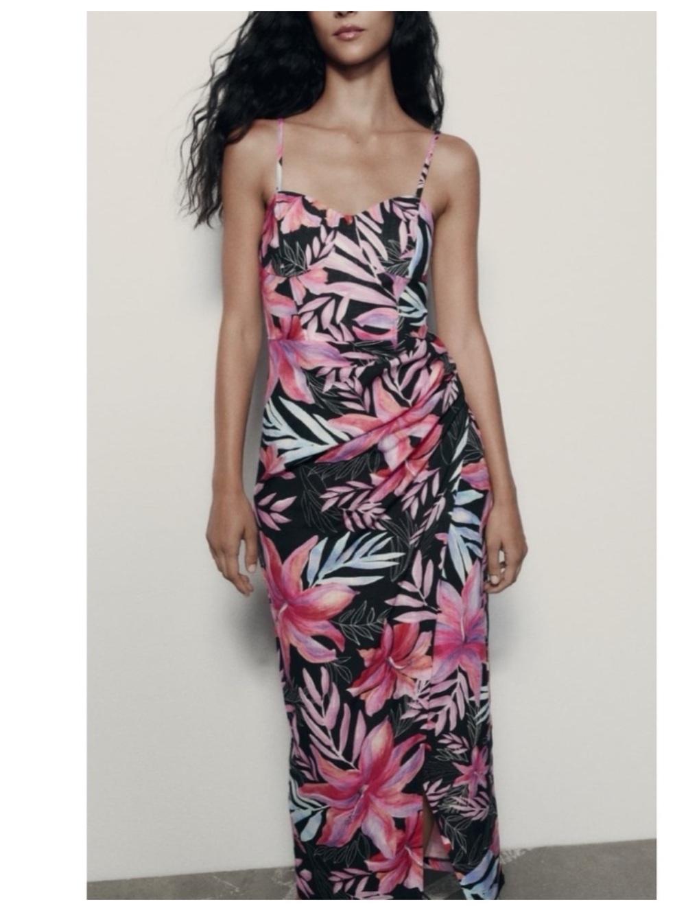 Zara corset style Midi Dress with tropical print